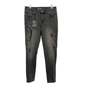 NEW Seven 7 Ankle‎ Skinny Jeans Size 8 Embellished Black Wash Distressed Denim